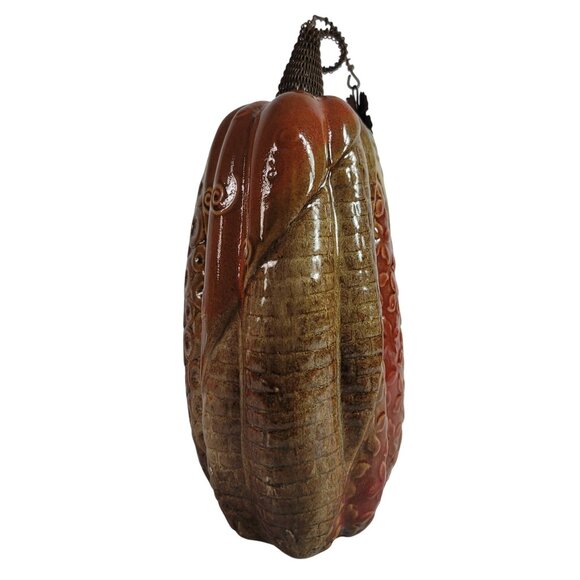 Thanksgiving Pumpkin Decor Brown Green 10.5" Fall Autumn Wire Stem Ceramic Gloss - Picture 4 of 8